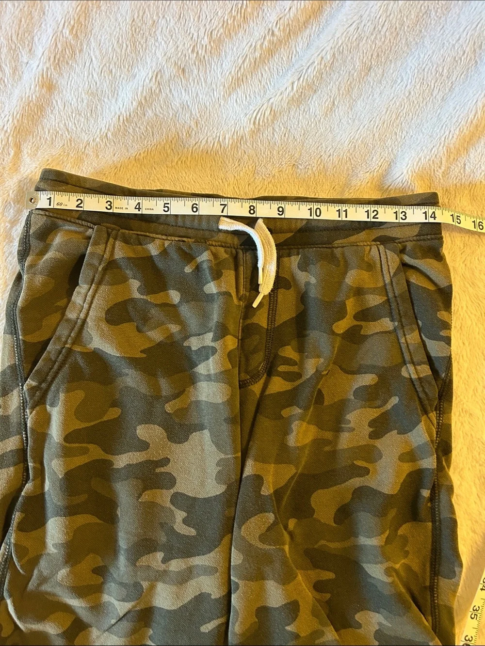 Old Navy Green Camo Pull-On Shorts with White Drawstring